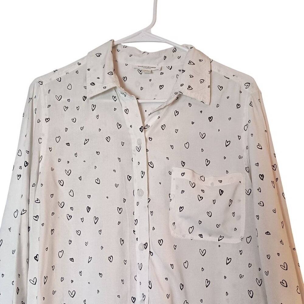 Beach Lunch Lounge Women's Boyfriend White Long Sleeve Button Down Shirt Size M